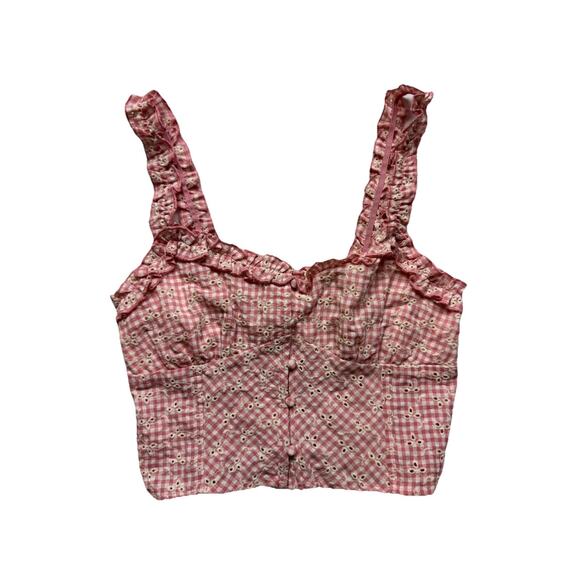 Kirious Los‎ Angeles Pink Ivory Gingham Country Crop Top Juniors Medium - Picture 1 of 10